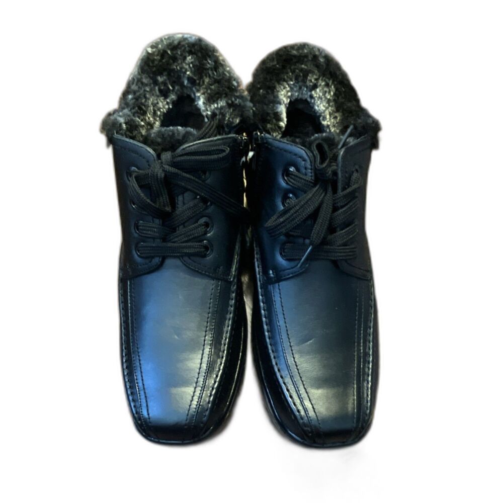 CLIMATE X Men's Black Faux Fur Lined Lace Up Ankle Boots Size 7.5